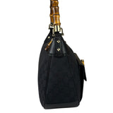 Gucci Black Leather Trim Bamboo Handle Hobo Bag