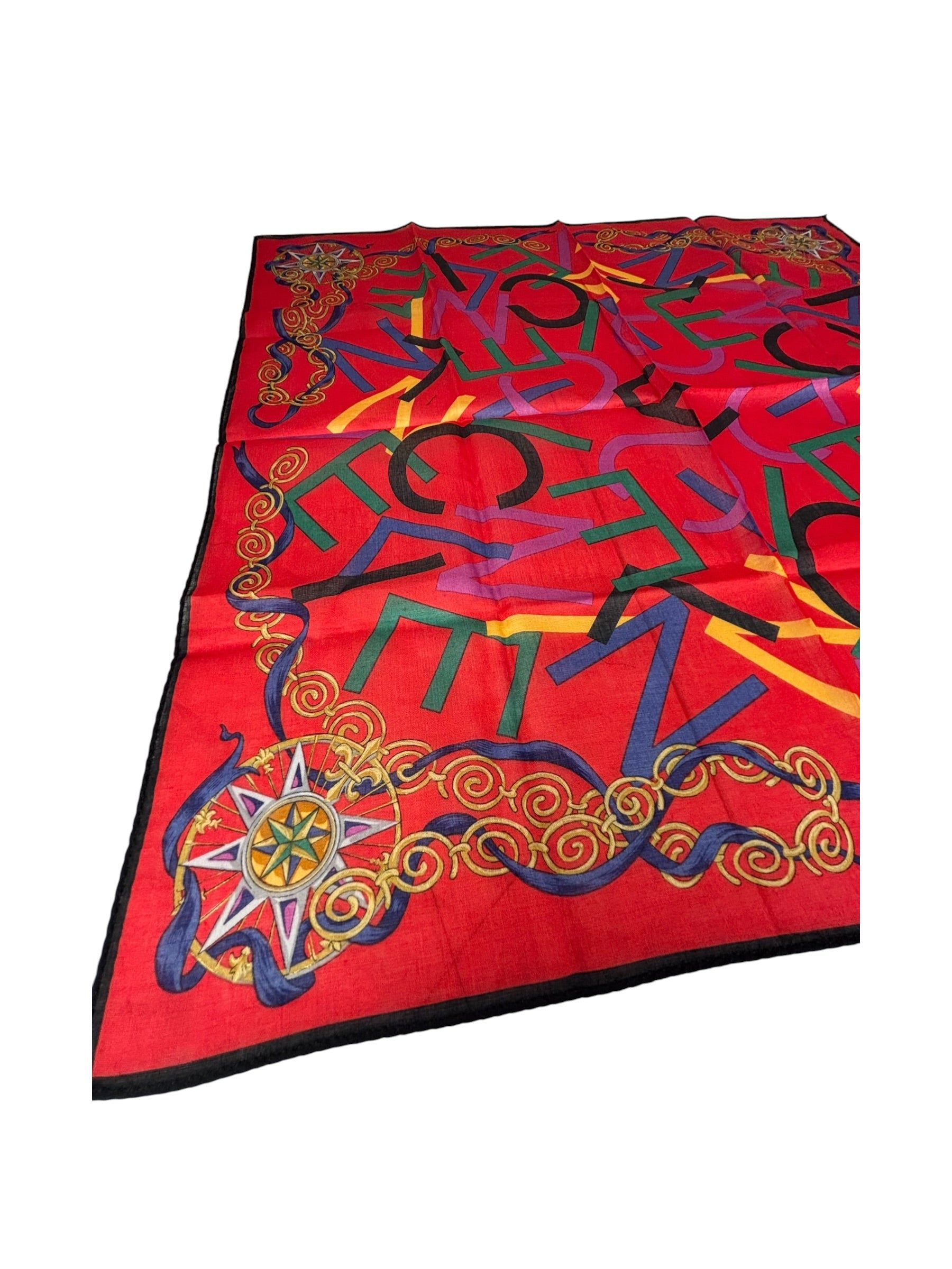Celine Vintage Red Alphabet Print Handkerchief/Scarf
