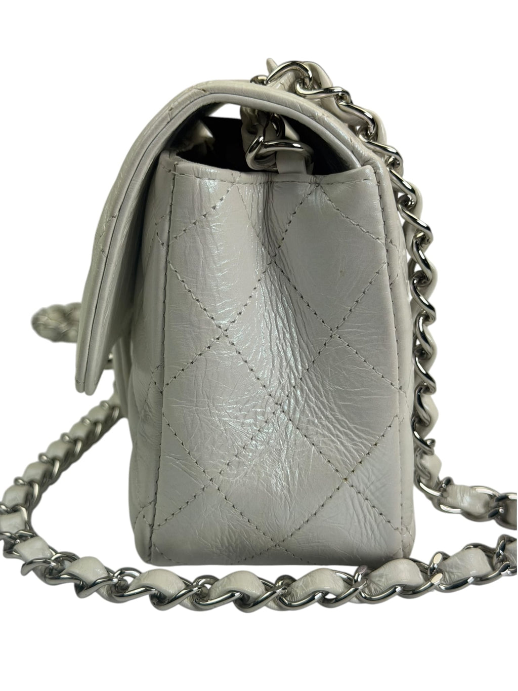 Chanel Metallic White Quilted Calfskin Small Flap Bag 2021