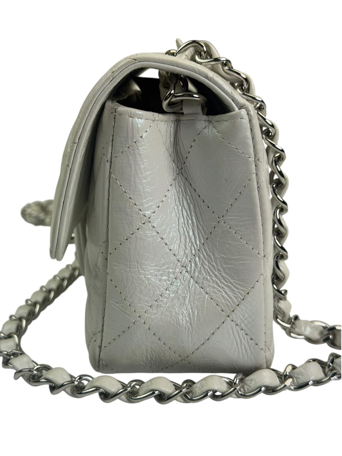 Chanel Metallic White Quilted Calfskin Small Flap Bag 2021