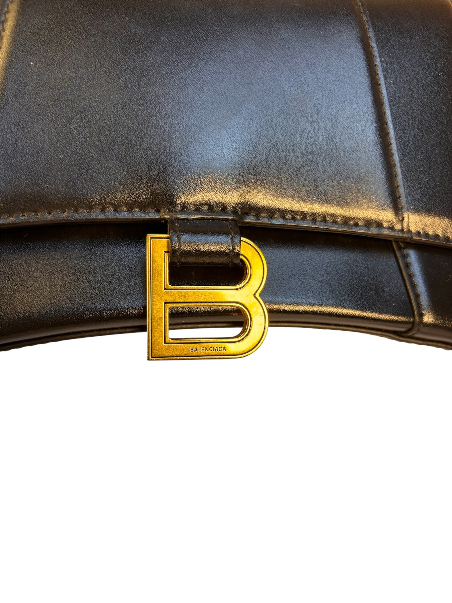 Balenciaga Black Leather Hourglass Handbag