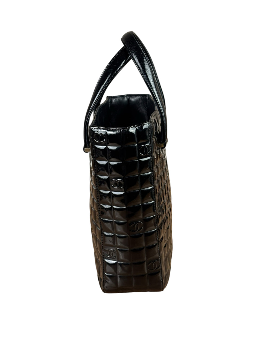 Chanel Black Patent Leather Chocolate Bar Tote Early 2000's
