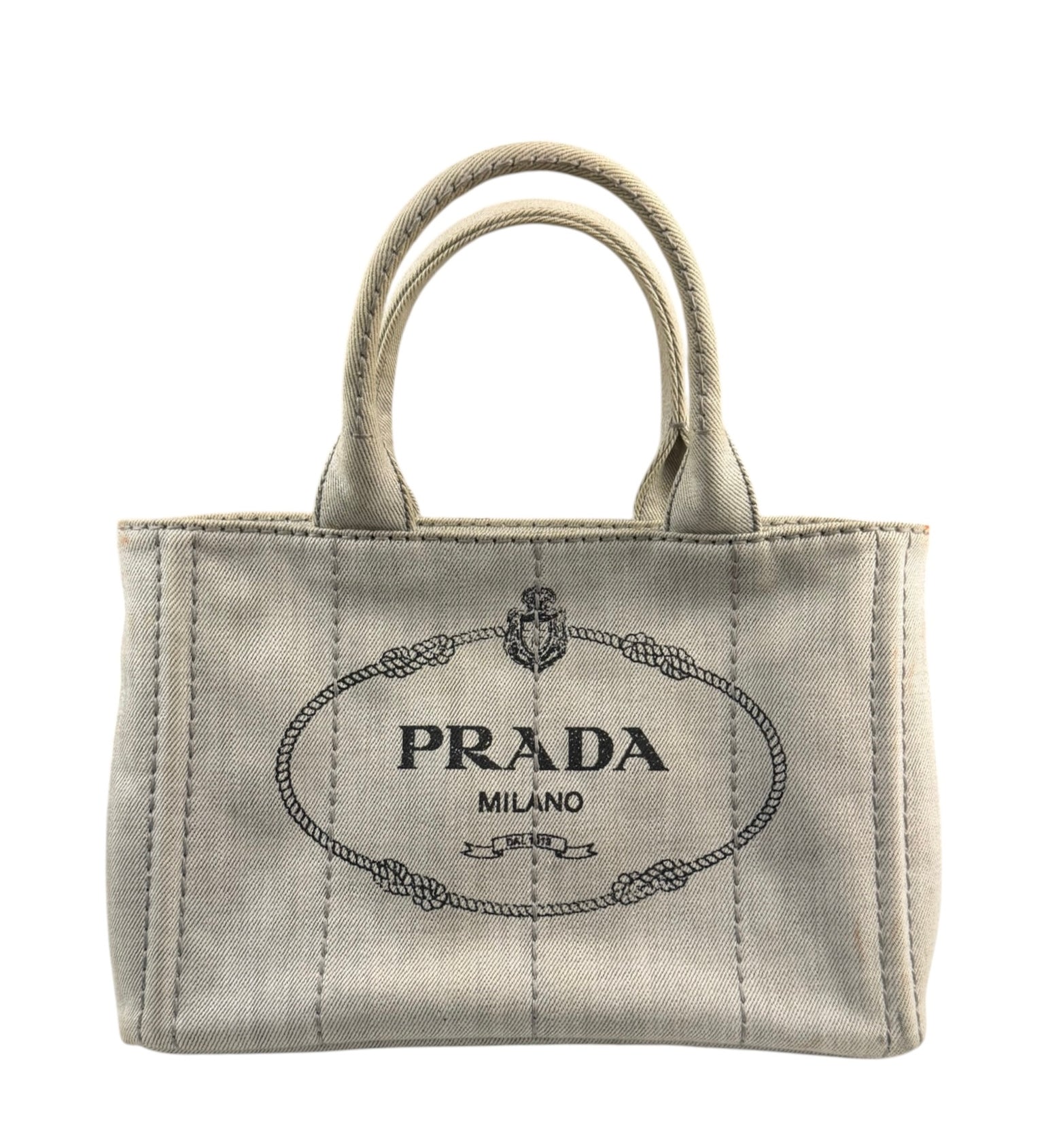 Prada Grey Denim Canapa Logo Tote