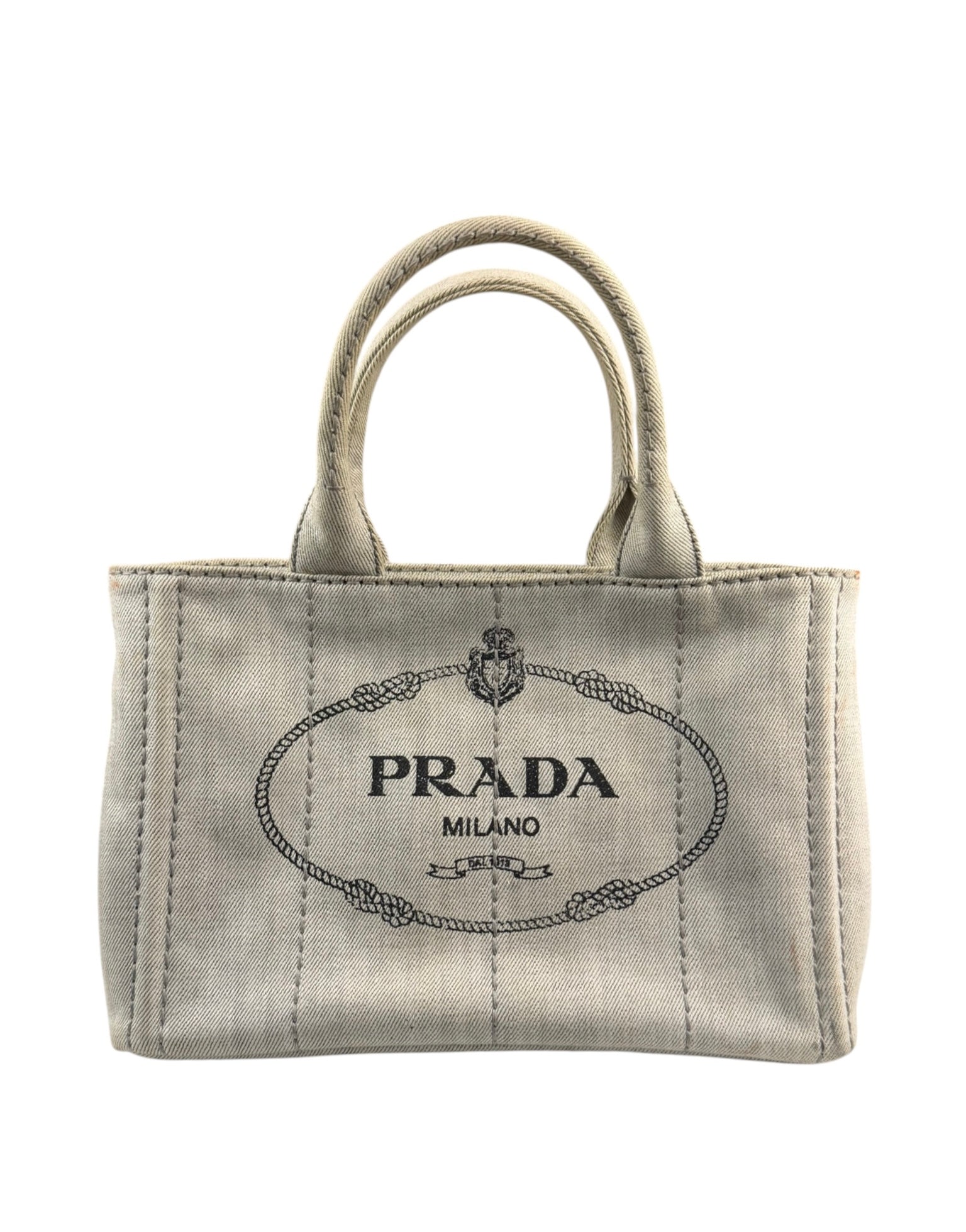 Prada Grey Denim Canapa Logo Tote