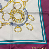 Gucci GG Logo Purple Horsebit Silk Scarf