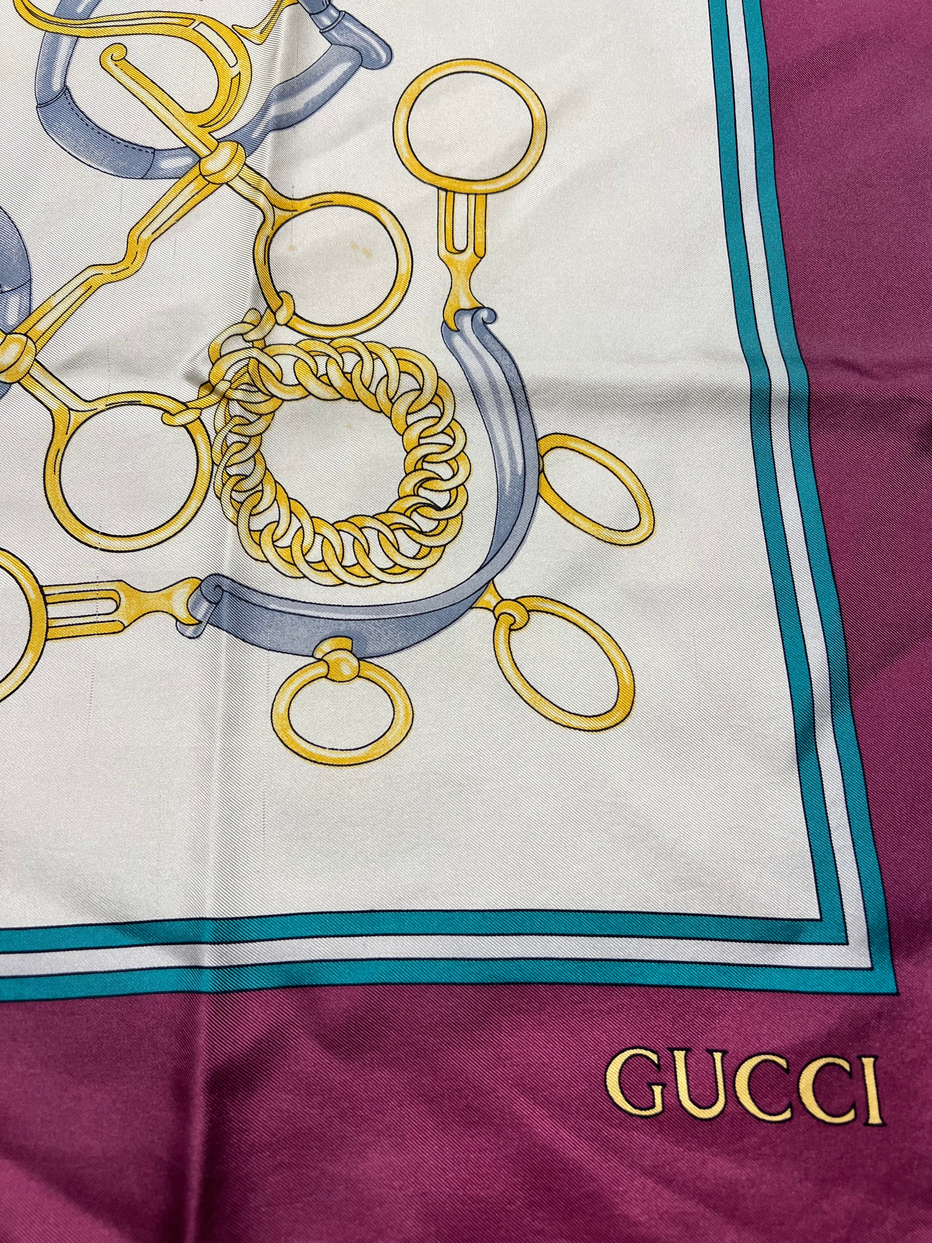 Gucci GG Logo Purple Horsebit Silk Scarf