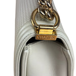 Chanel White Leather Cube Boy Bag 2014