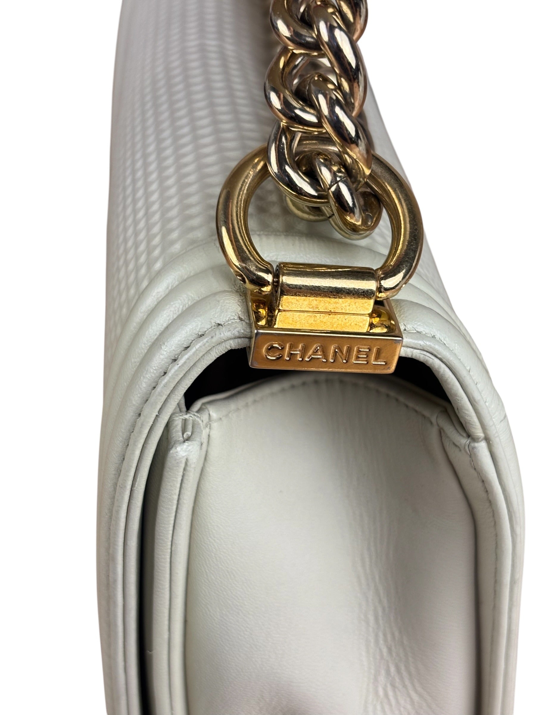 Chanel White Leather Cube Boy Bag 2014
