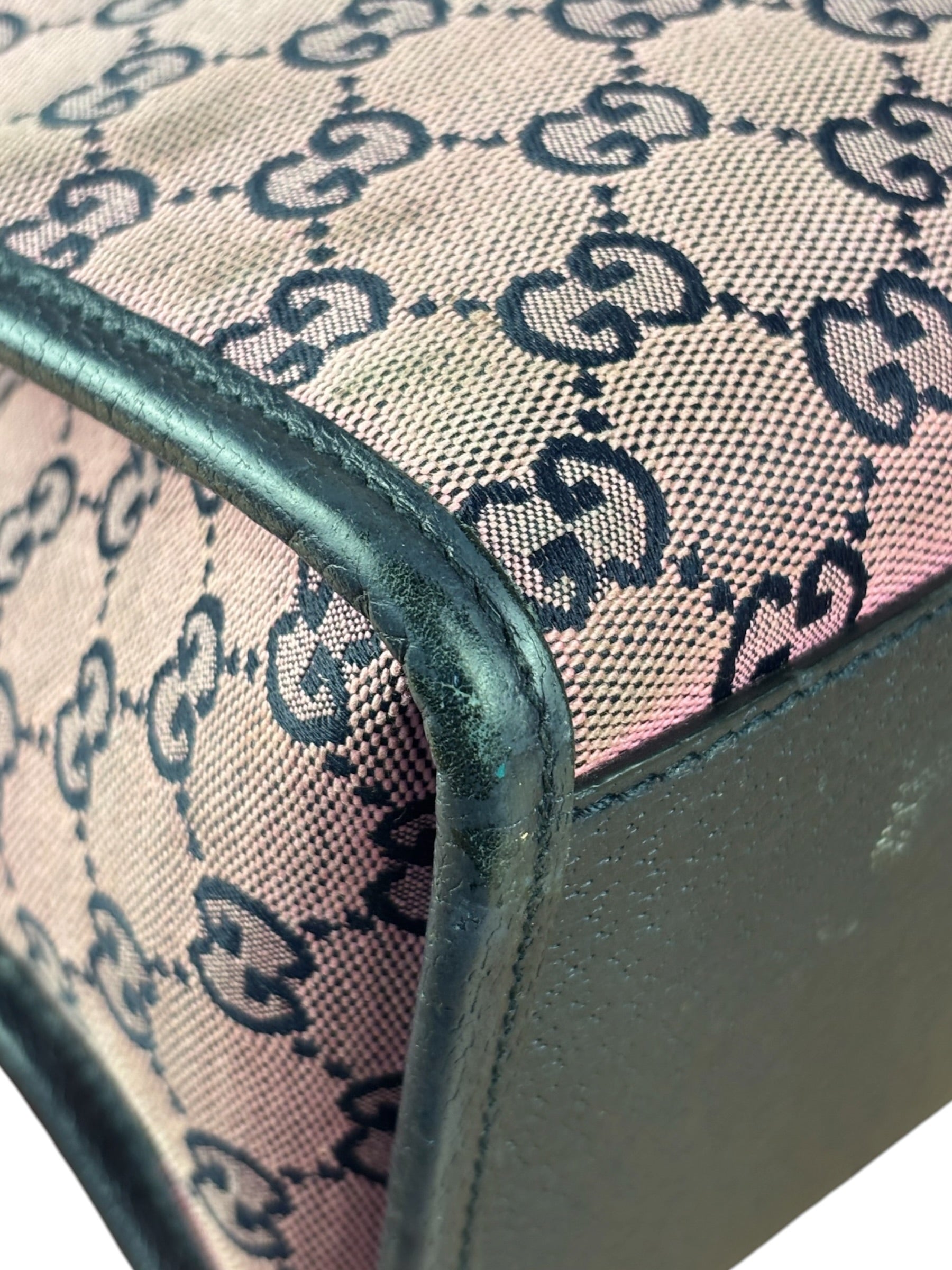 Gucci Bicolor Leather Trim GG Canvas Two-Way Tote Bag