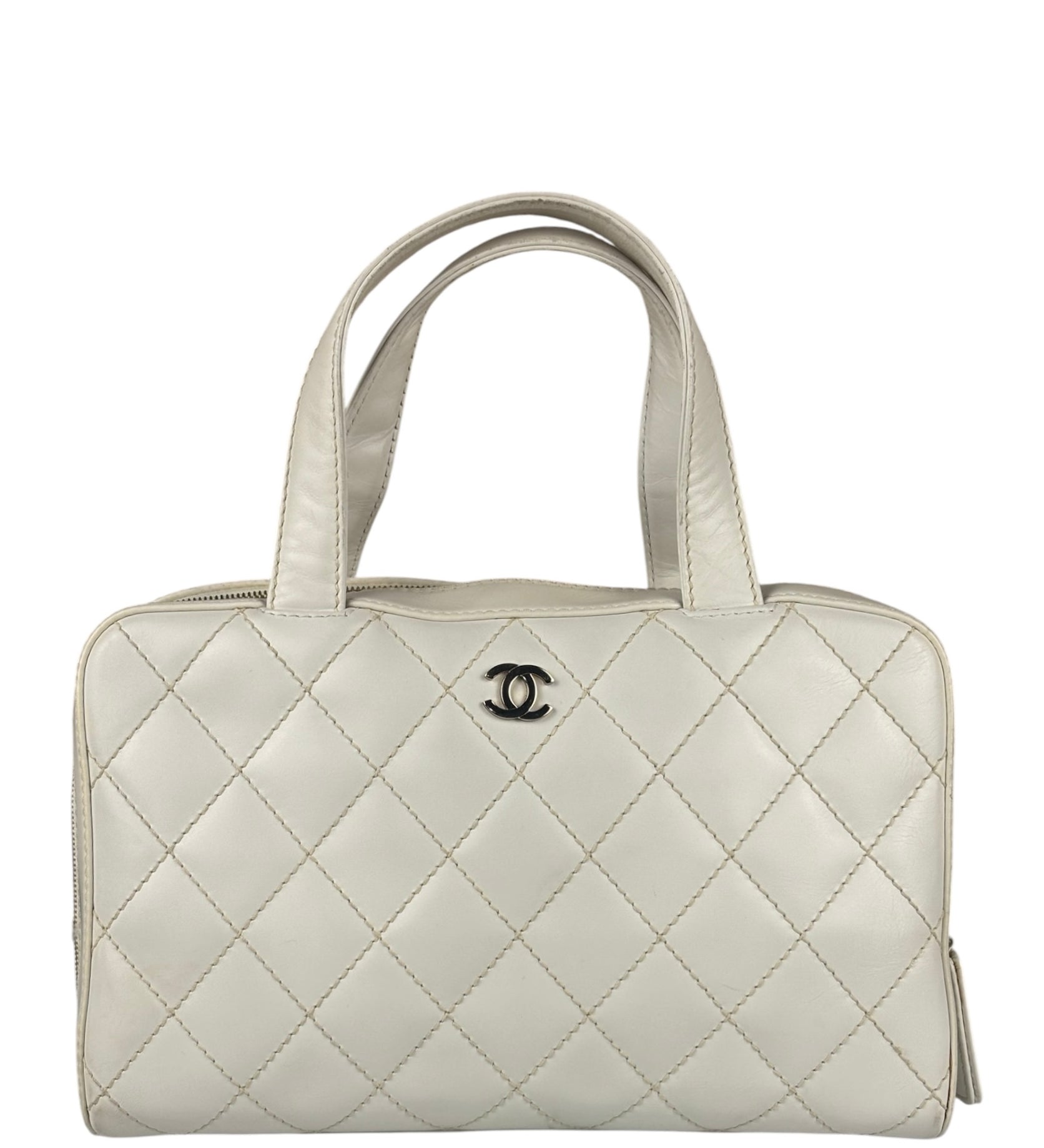 Chanel White CC Lambskin Wild Stitch Handbag 2003