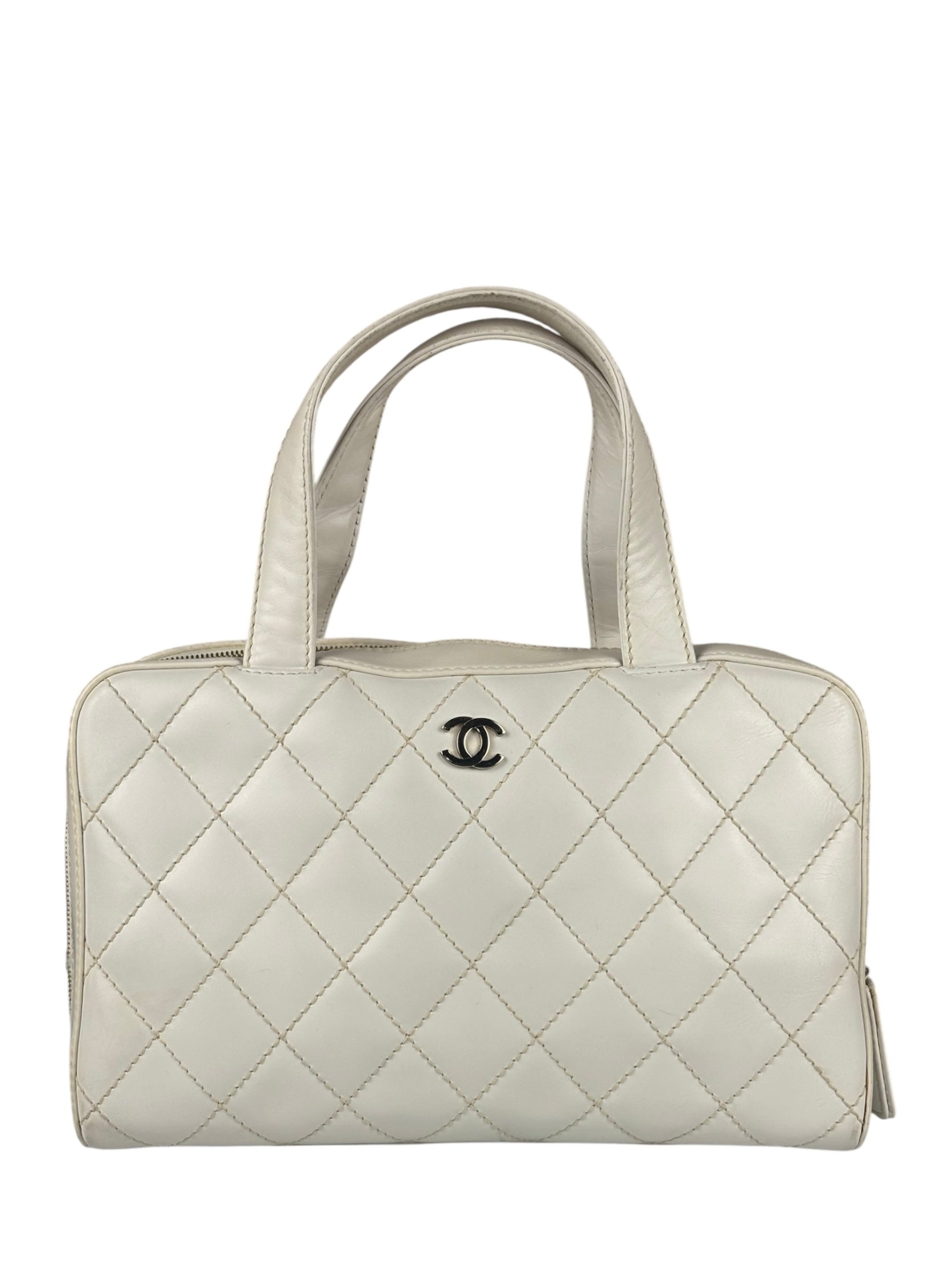 Chanel White CC Lambskin Wild Stitch Handbag 2003