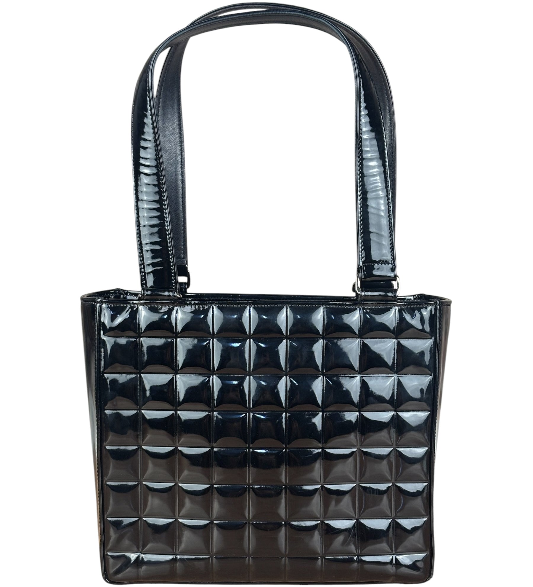 Chanel Black Patent Chocolate Bar Shoulder Tote 2002
