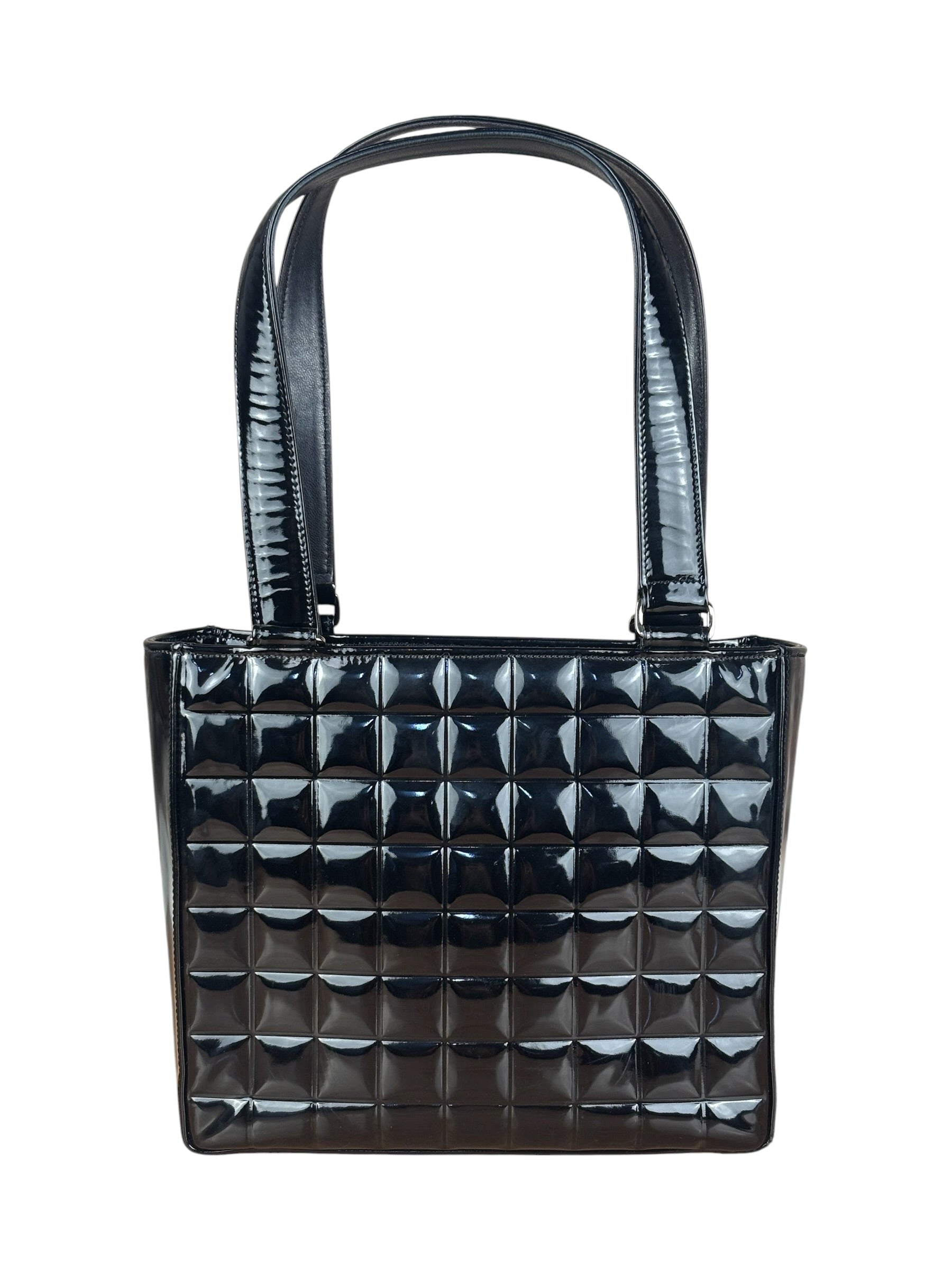 Chanel Black Patent Chocolate Bar Shoulder Tote 2002