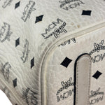 MCM White Leather Reversible Liz Shopper In Visetos Tote Bag