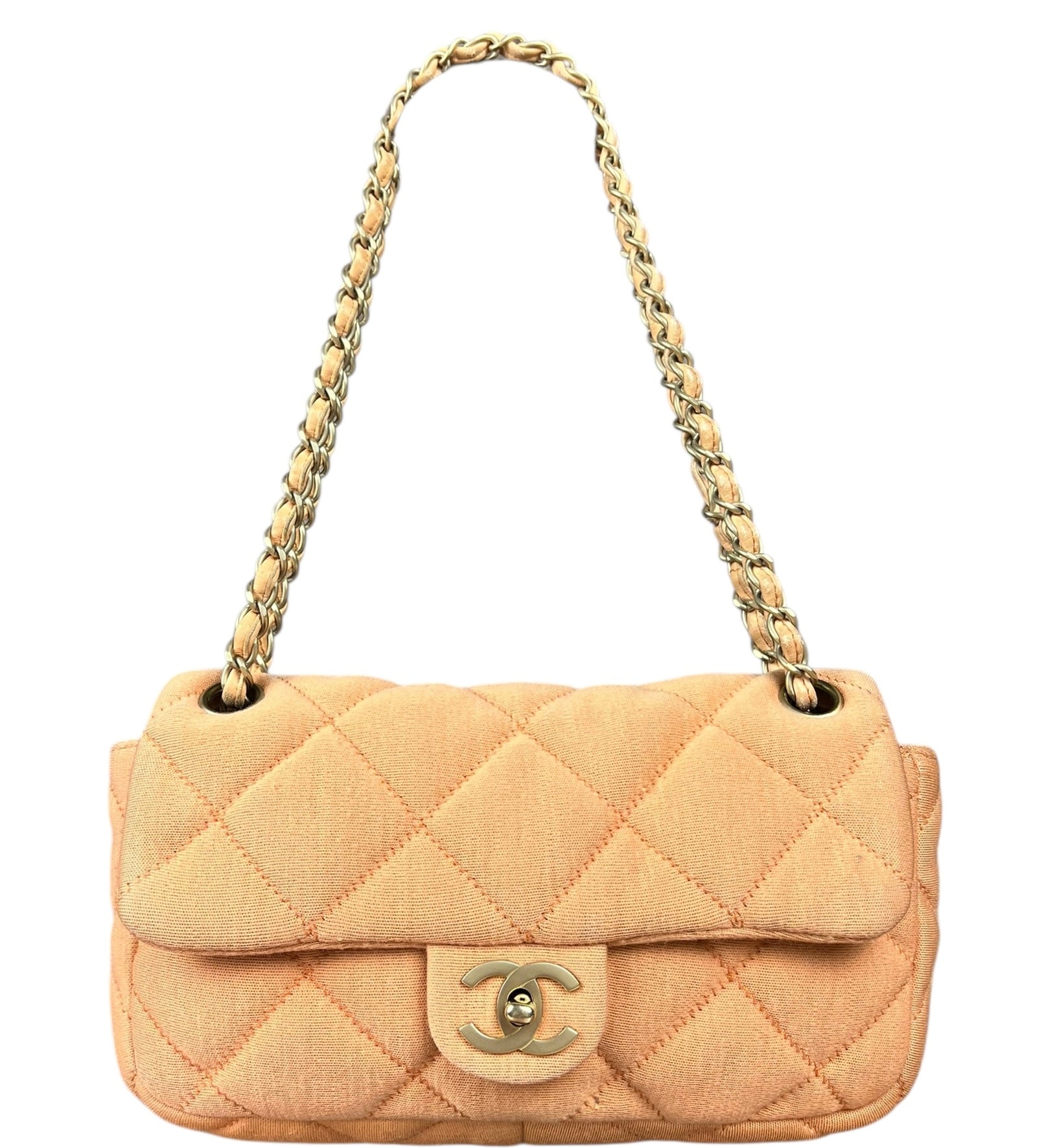 Chanel CC Flap Bag Peach Jersey Quilt