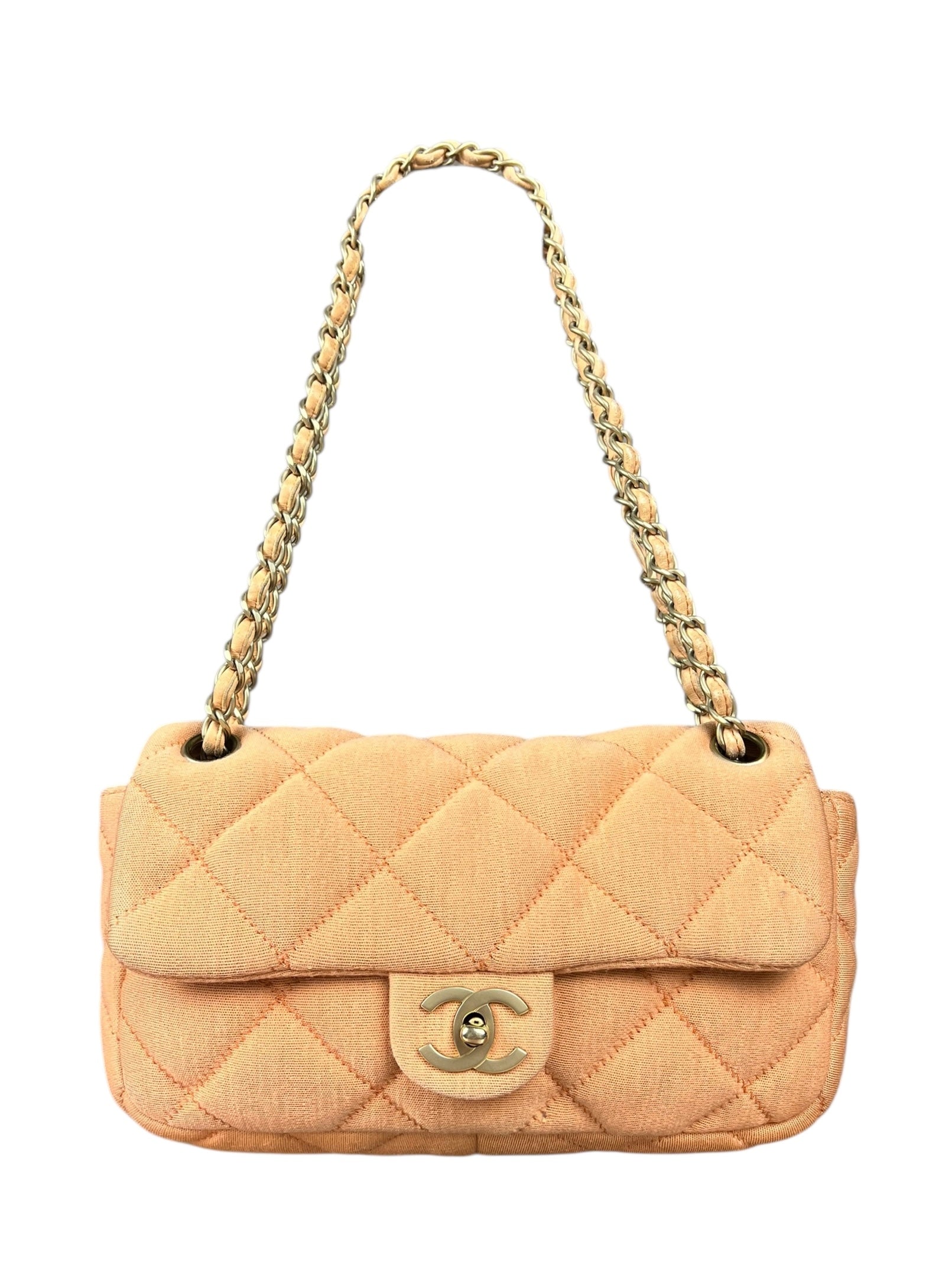 Chanel CC Flap Bag Peach Jersey Quilt