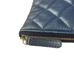 Chanel Navy Blue Leather Classic O-Case Clutch Pouch 2016