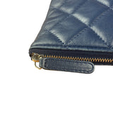 Chanel Navy Blue Leather Classic O-Case Clutch Pouch 2016