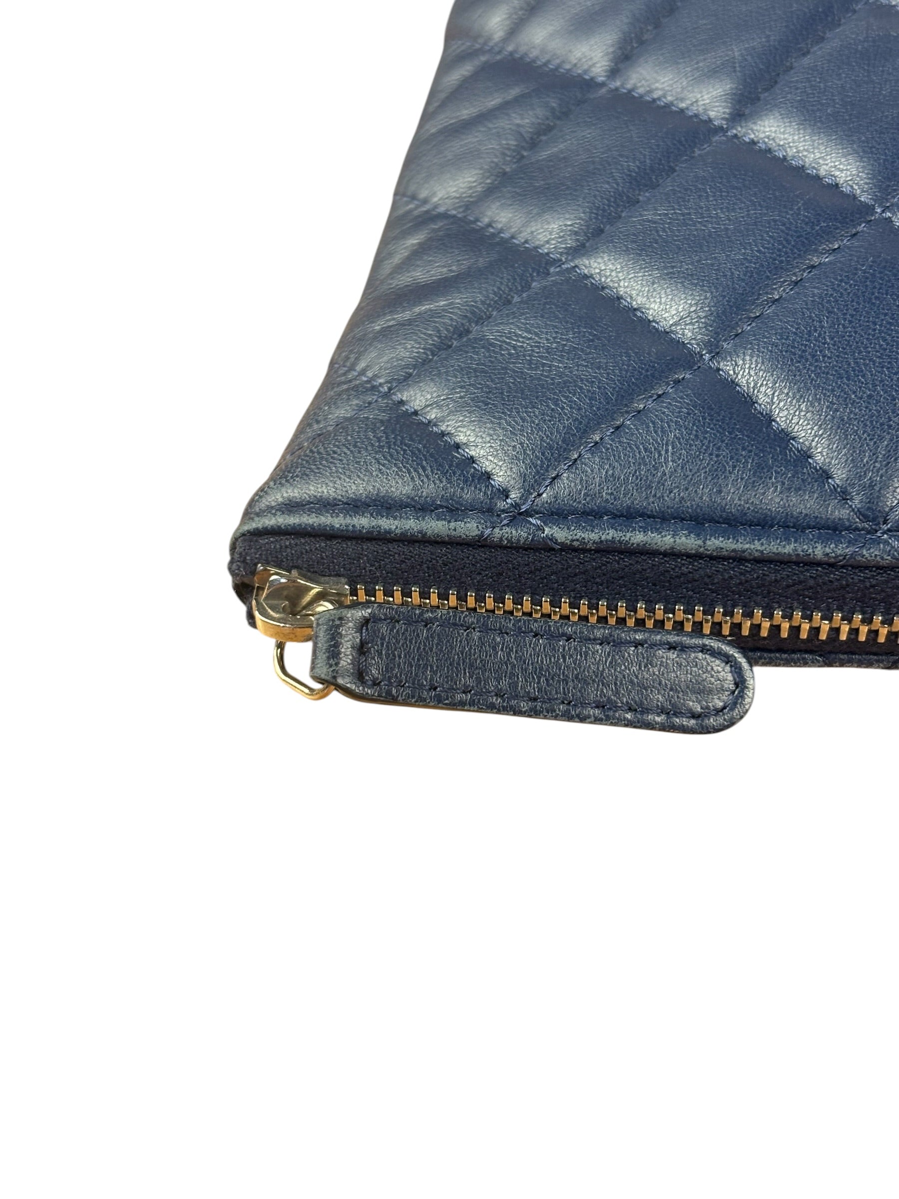 Chanel Navy Blue Leather Classic O-Case Clutch Pouch 2016