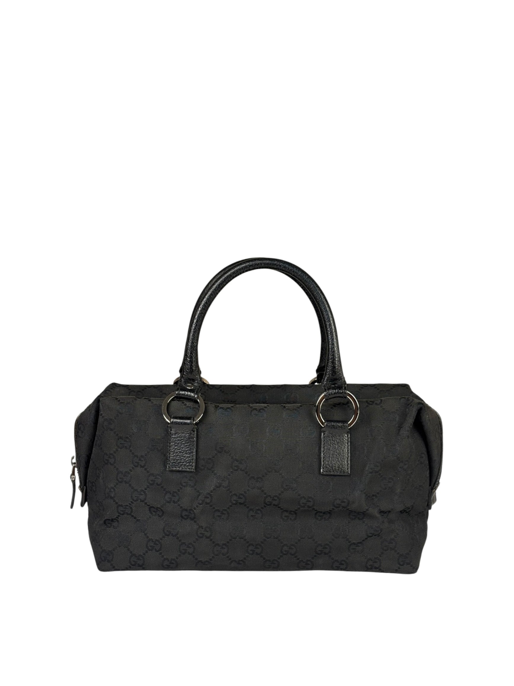 Gucci Black Leather Trim GG Top Handle Bag