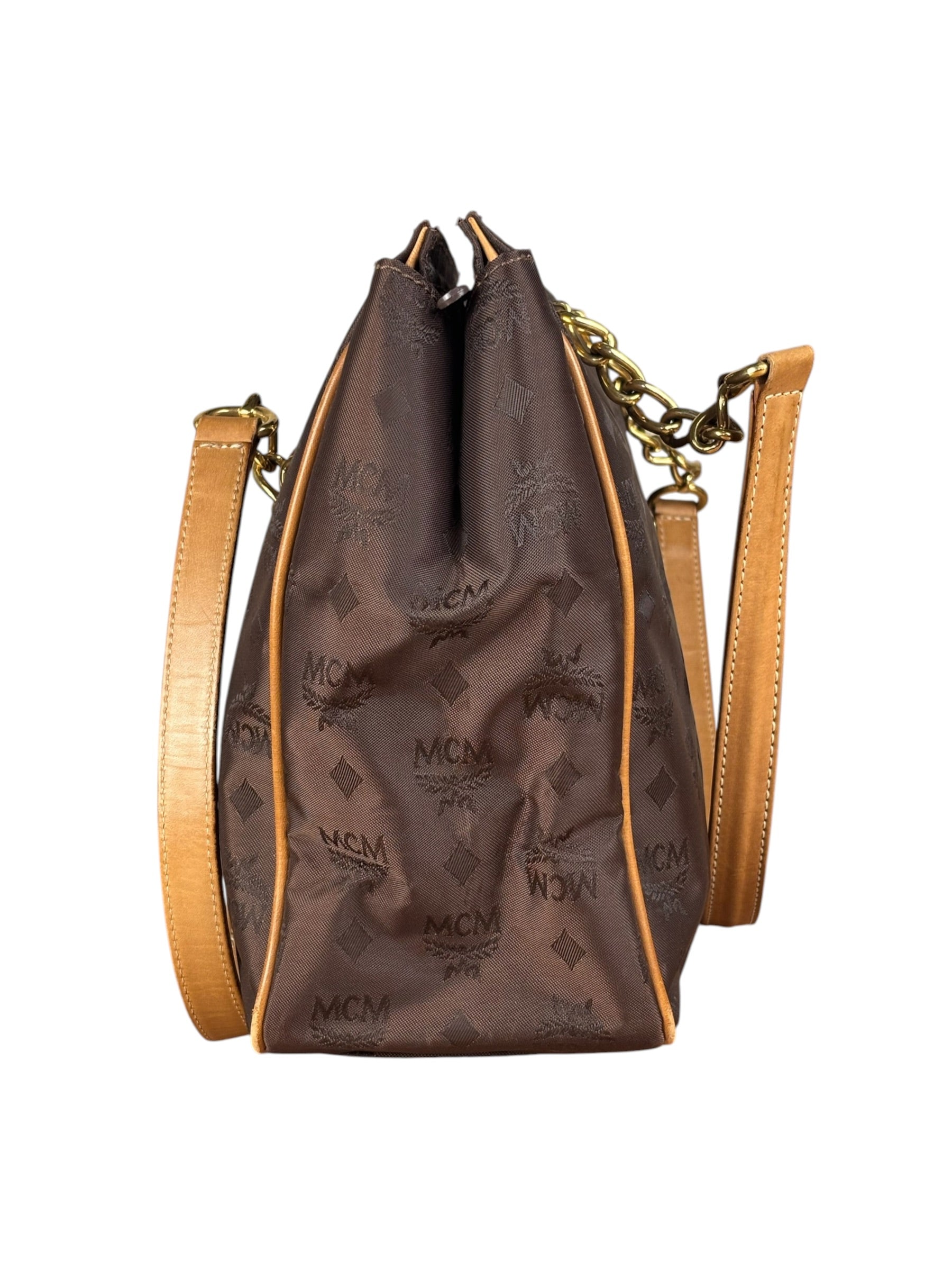 MCM Brown Nylon/Leather Visetos Monogram Shoulder/Tote Bag