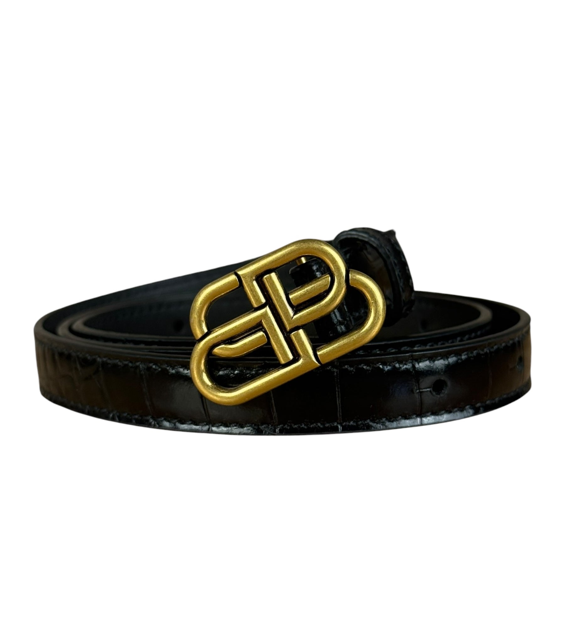 Balenciaga Black Leather BB Belt