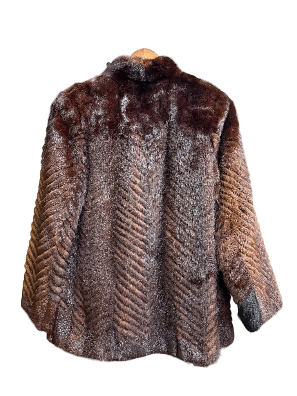 Vintage Moonbat Dark Brown Chevron Pattern Mink Fur Coat