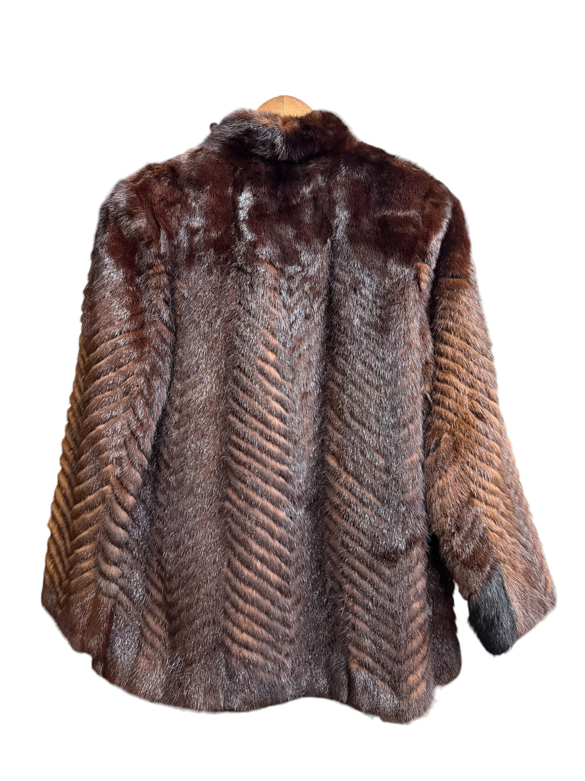 Vintage Moonbat Dark Brown Chevron Pattern Mink Fur Coat