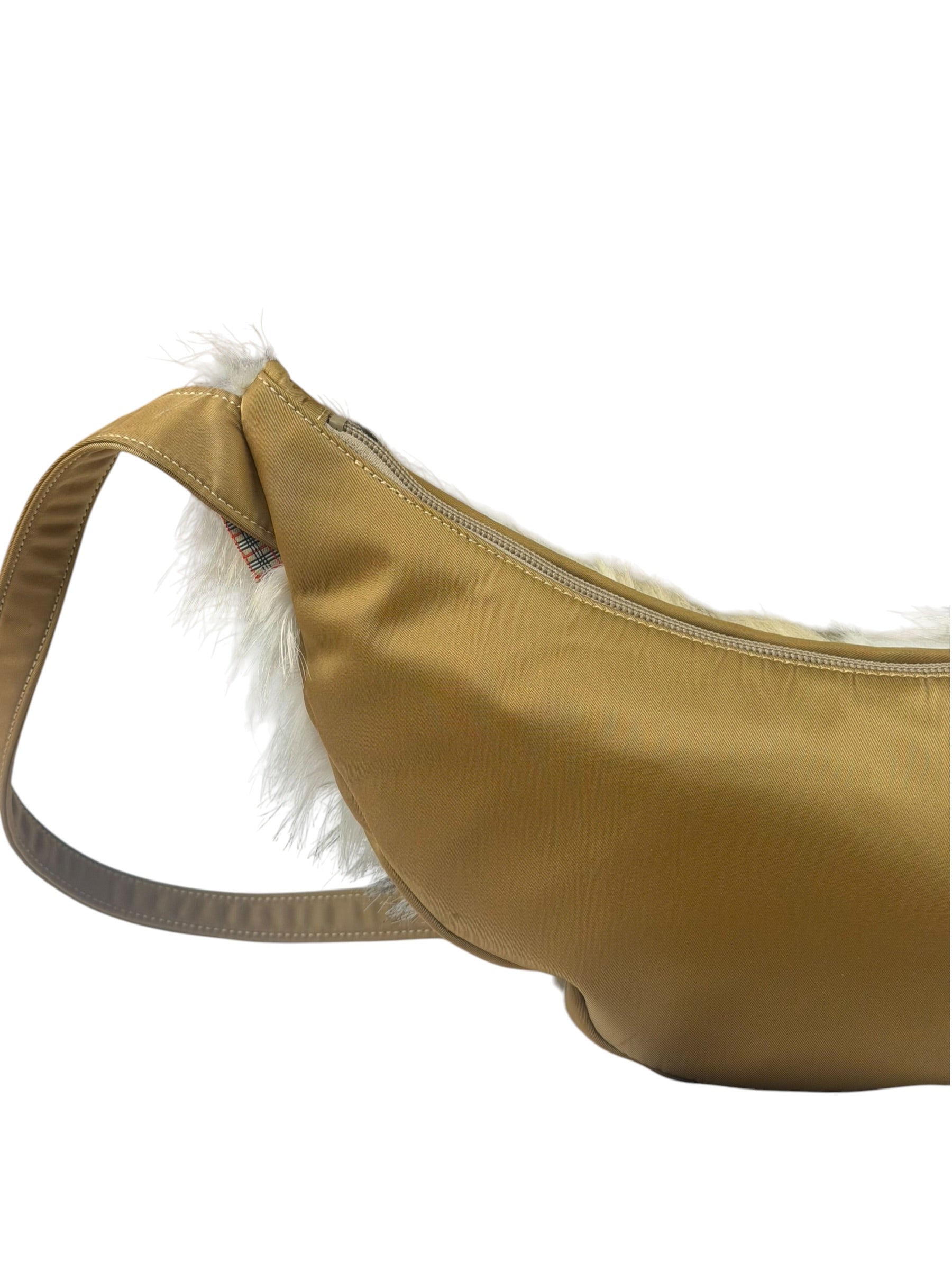 Burberrys Vintage Blue Label Beige Faux Fur Trimmed Shoulder Bag