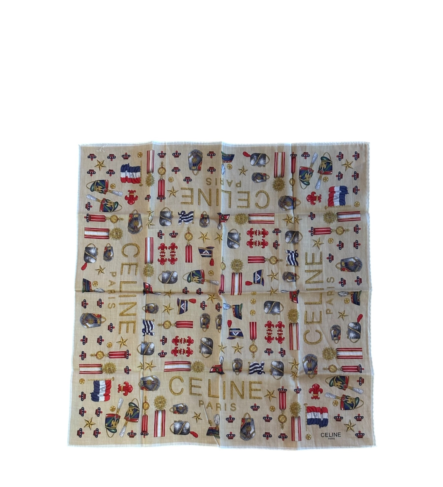 Celine Vintage Beige Background Paris Handkerchief