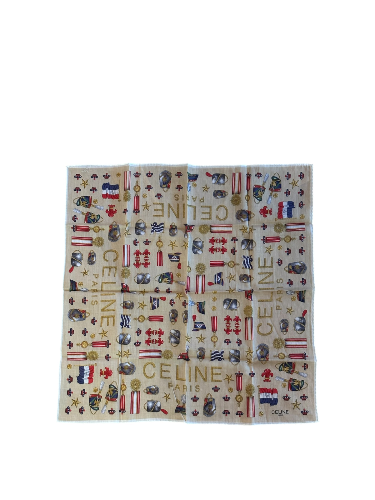 Celine Vintage Beige Background Paris Handkerchief