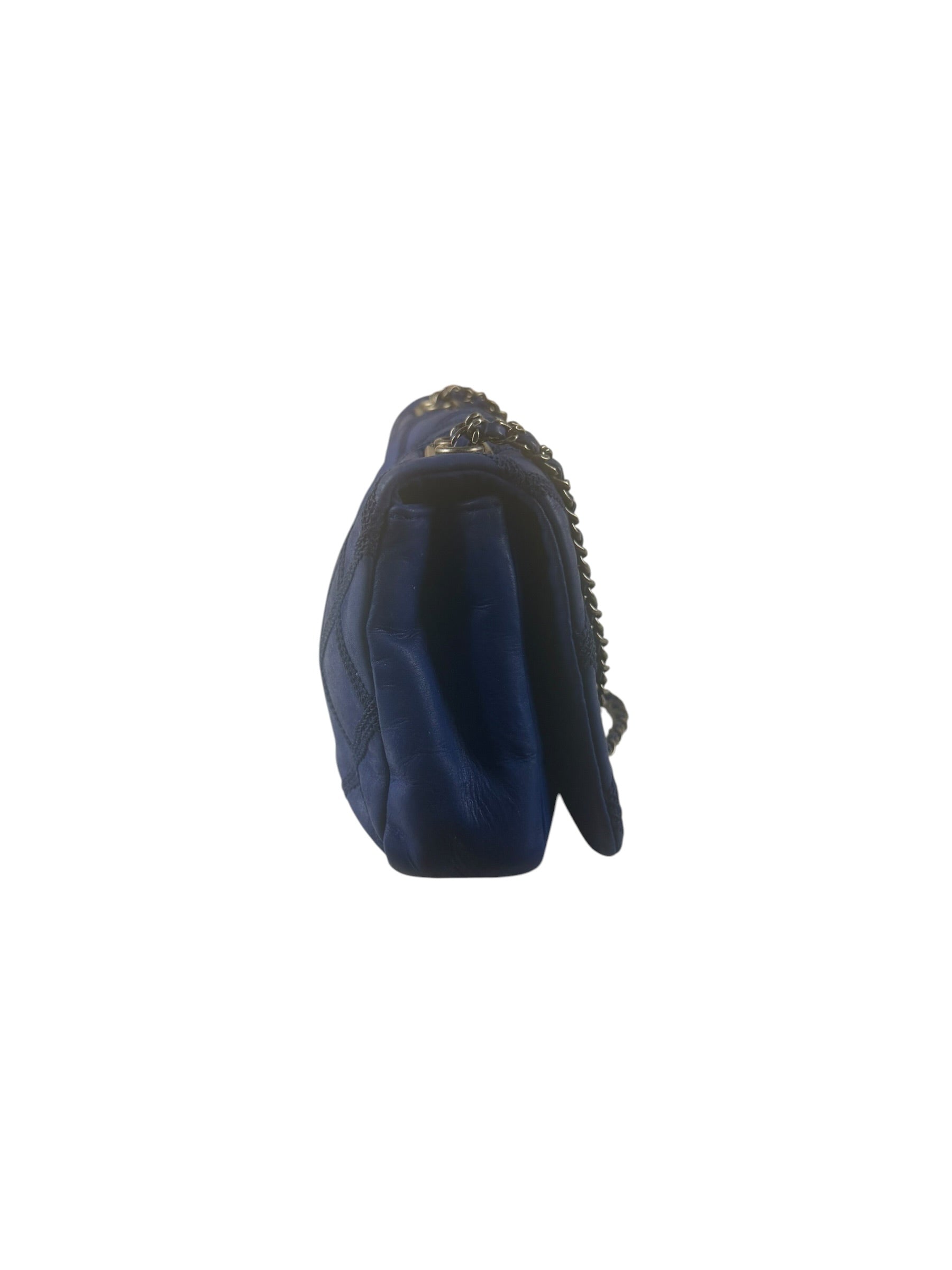 Chanel Blue Leather Diamond Stitch Iridescent Chain Flap Bag 2012