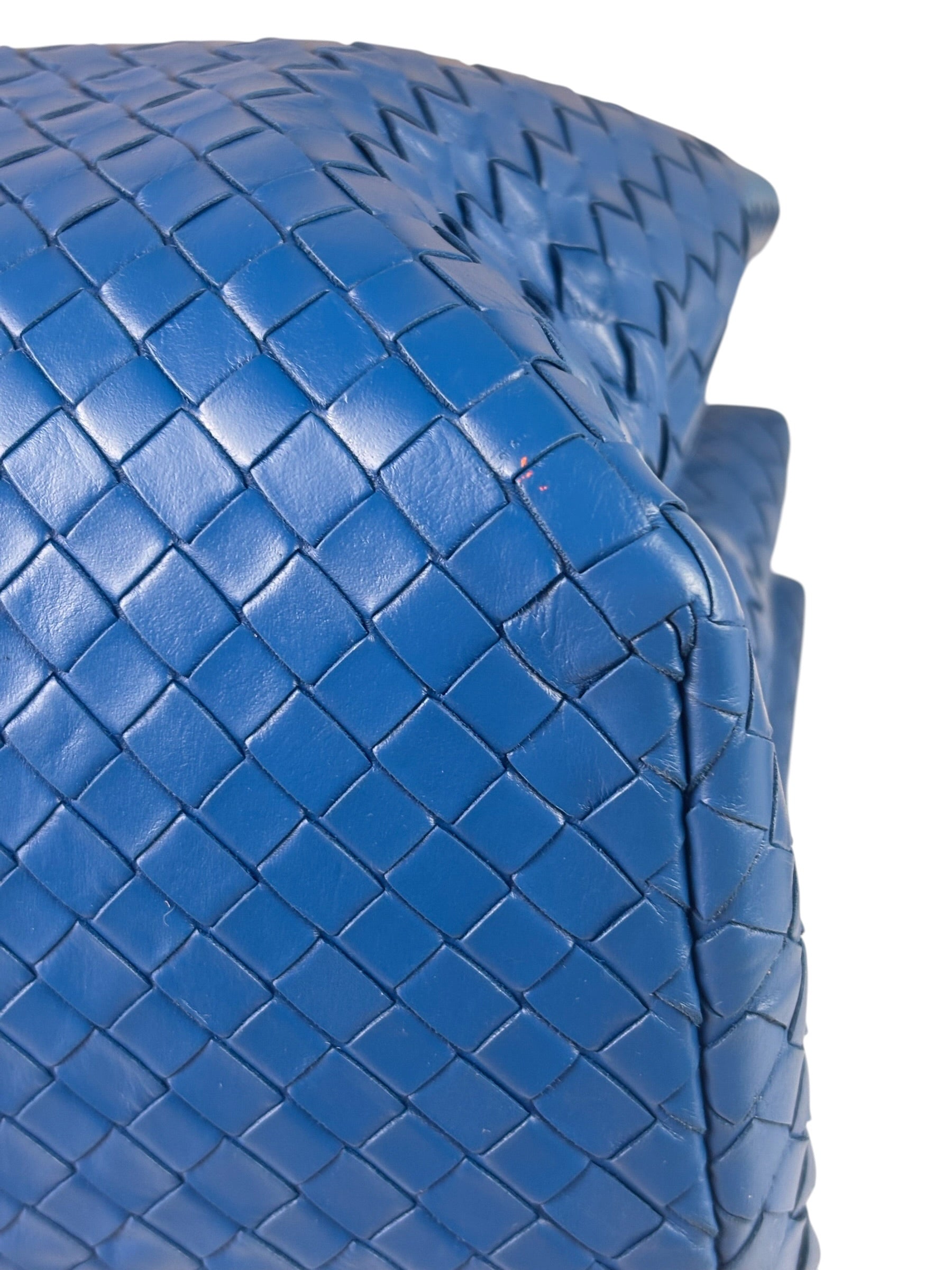 Bottega Venete Blue Lambskin Intrecciato Roma Tote