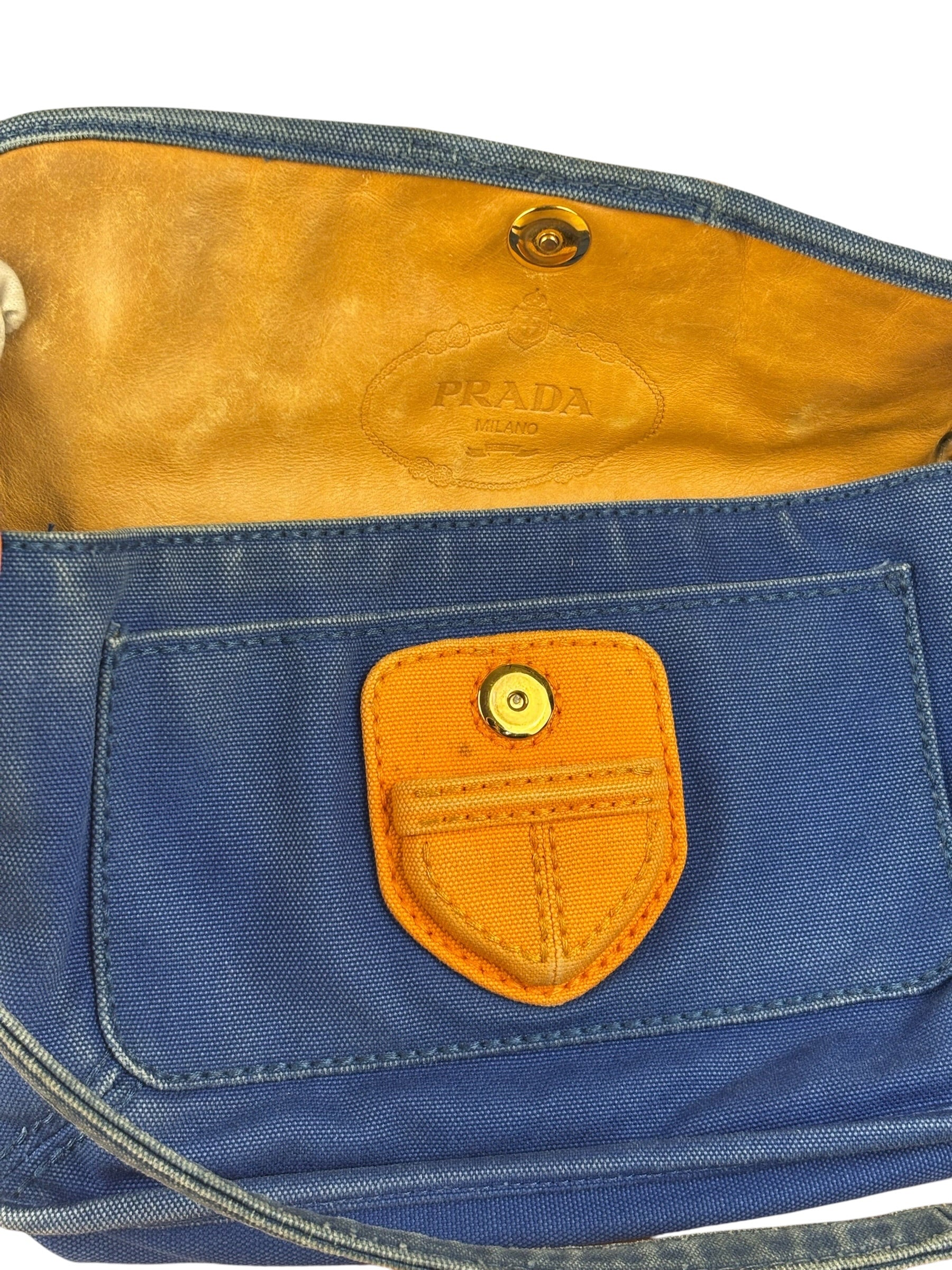Prada Vintage Cobalt Blue Canvas Flap Shoulder Bag