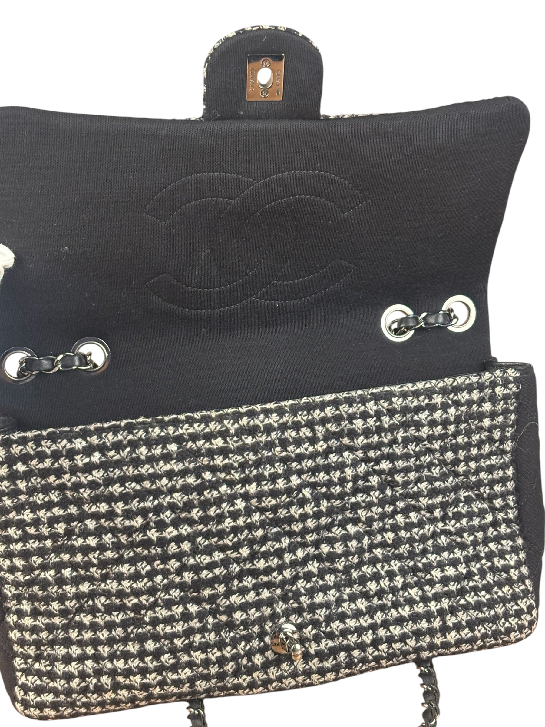 Chanel Black CC Quilted Jersey and Tweed Chain Flap Bag 2014