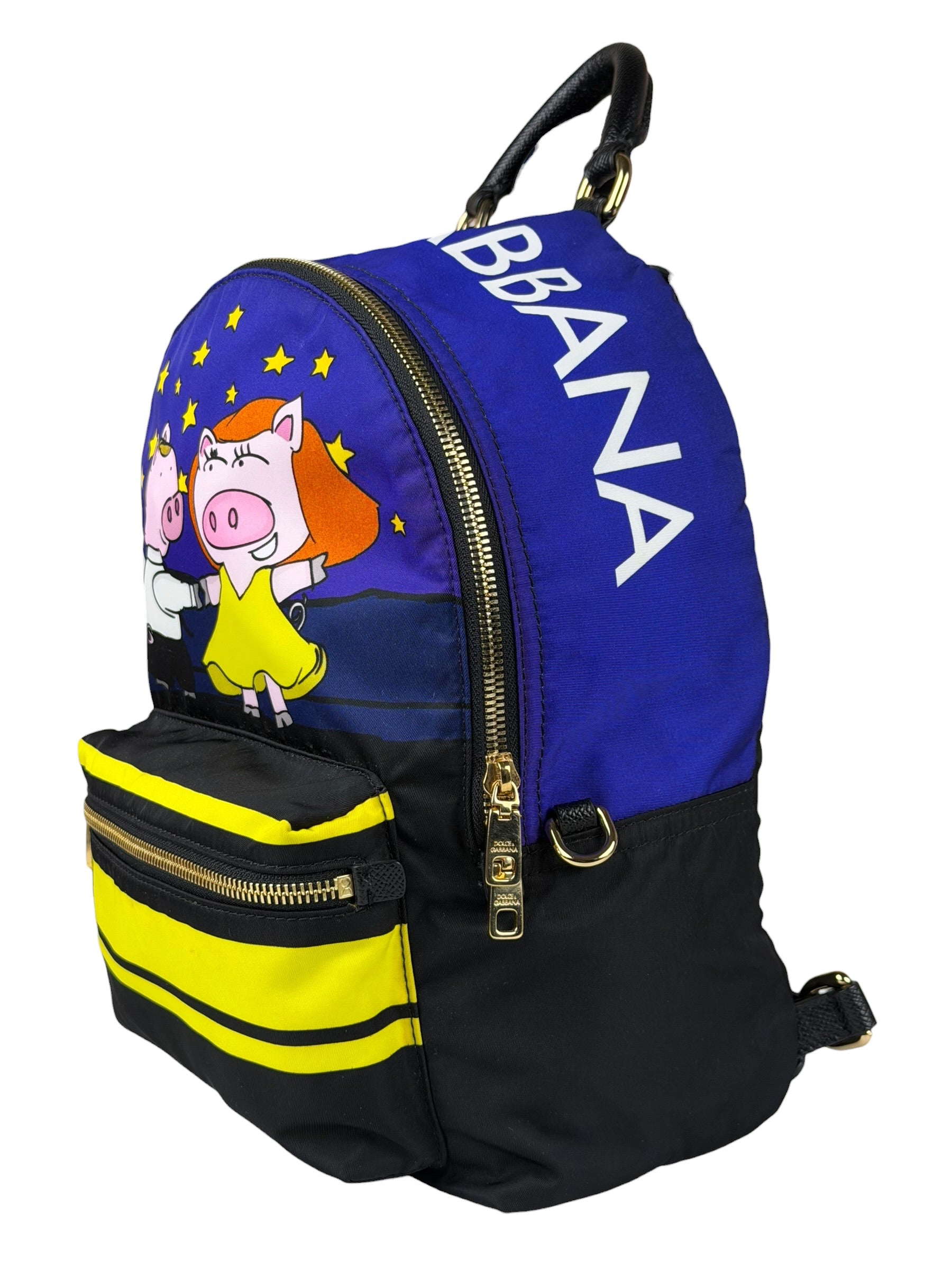 Dolce & Gabbana Multicolor Nylon Leather Trim Super Pig Cartoon Backpack