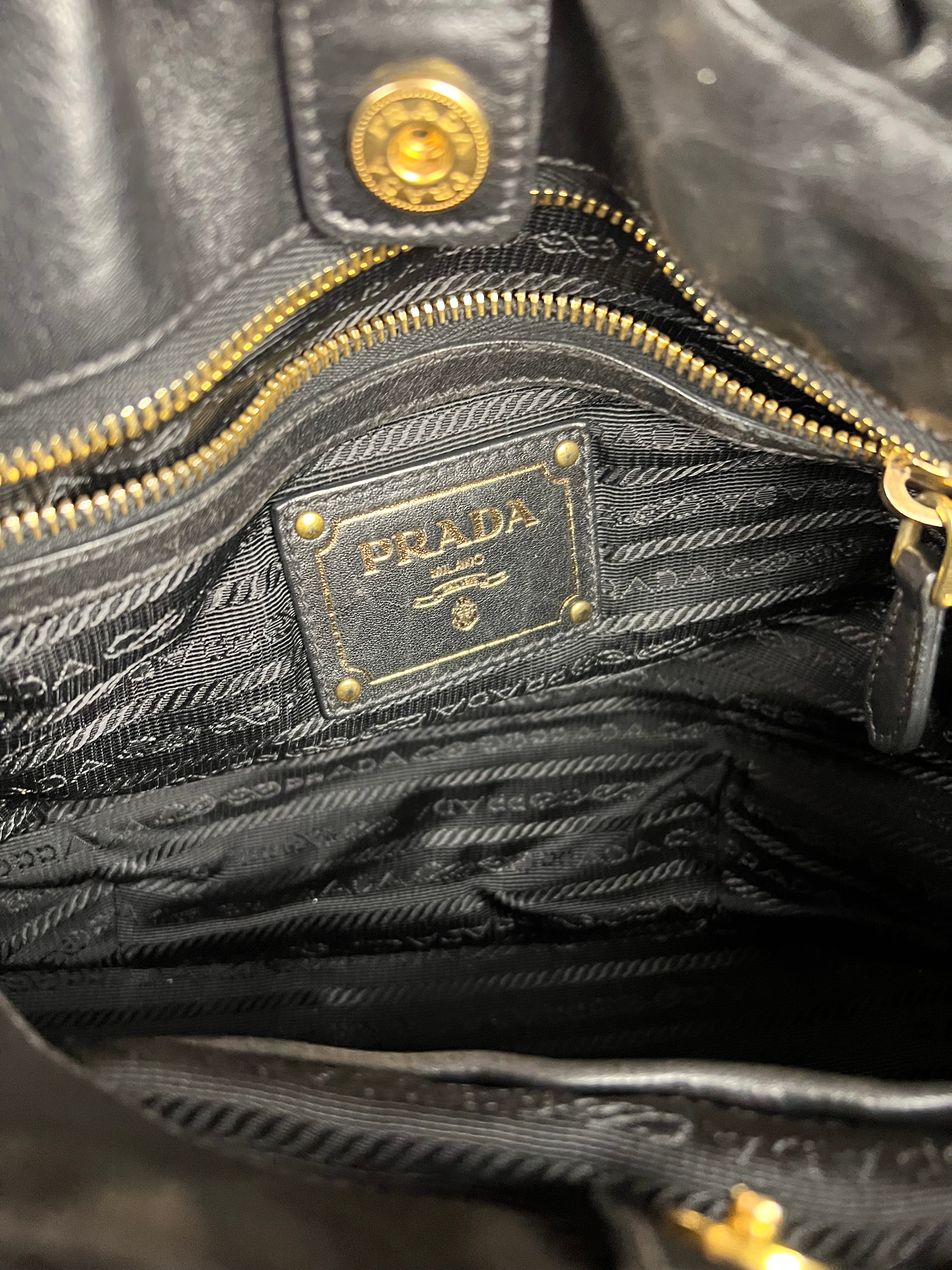 Prada Black Leather Vitello Daino Handbag