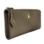 Vivienne Westwood Brown Leather Orb Zip Long Wallet