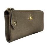 Vivienne Westwood Brown Leather Orb Zip Long Wallet