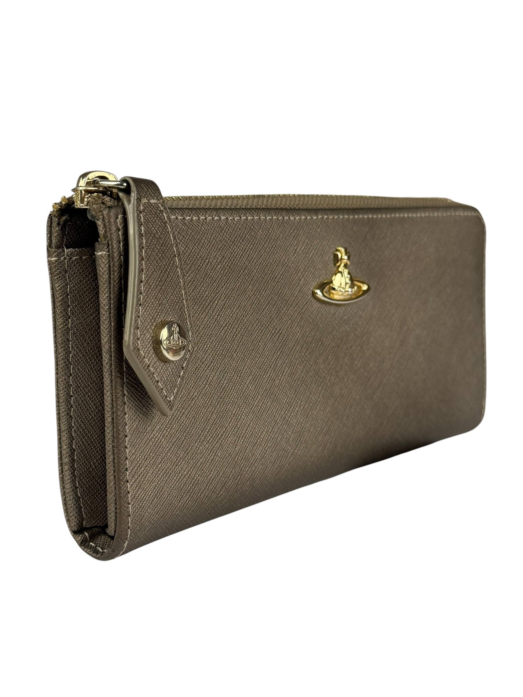 Vivienne Westwood Brown Leather Orb Zip Long Wallet