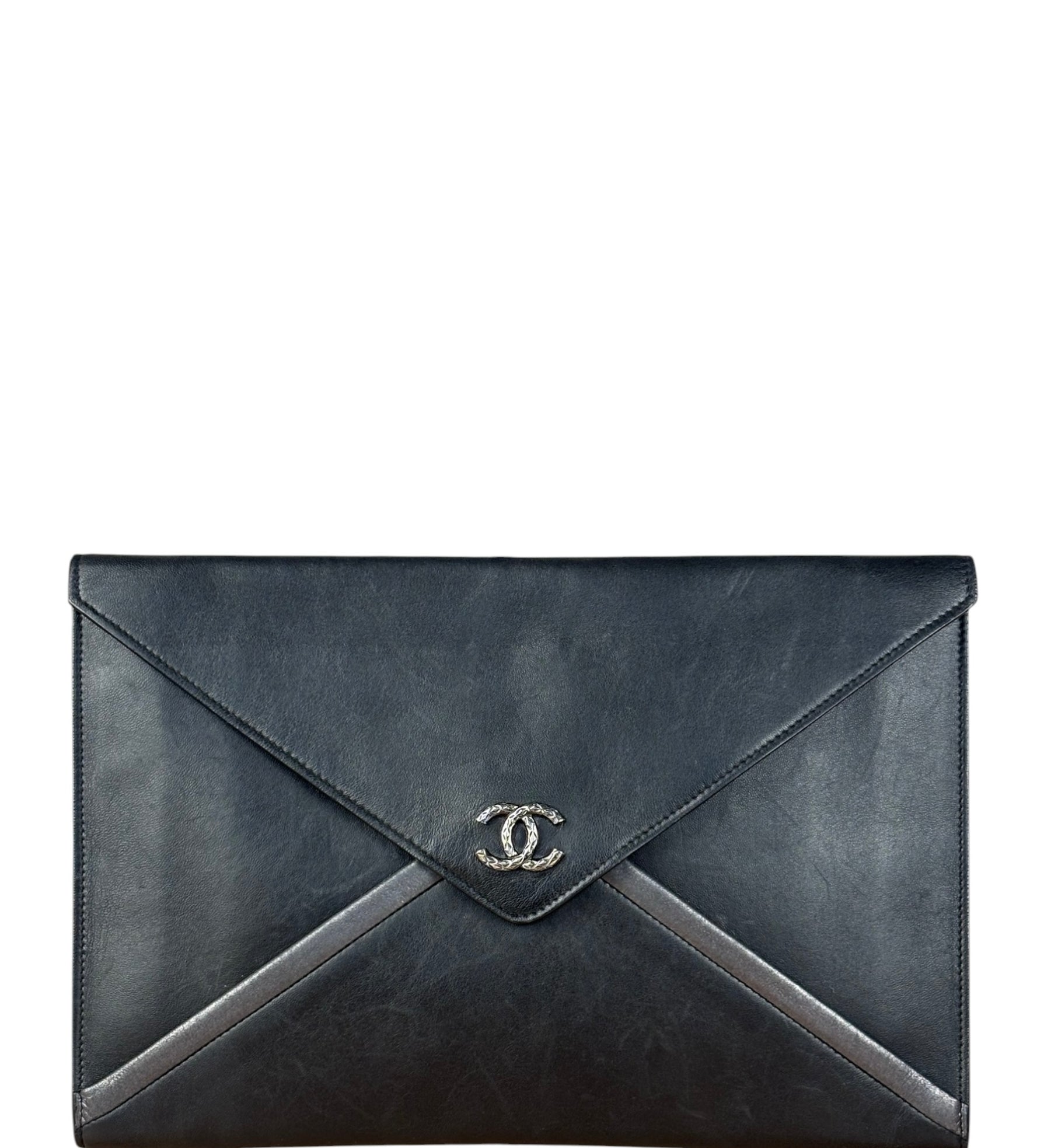 Chanel Black Leather Paris-Rome Coco Envelope Clutch 2017