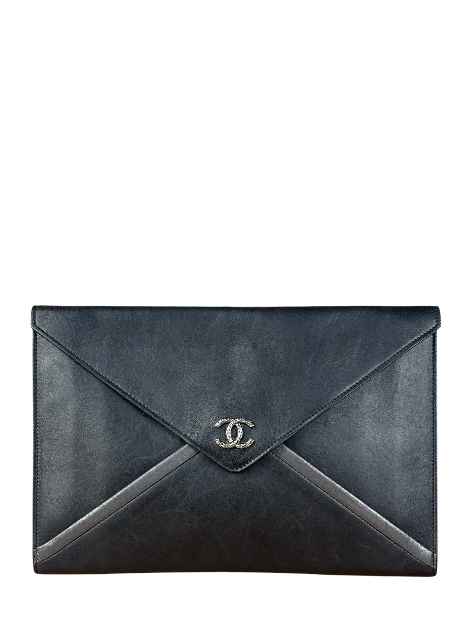 Chanel Black Leather Paris-Rome Coco Envelope Clutch 2017