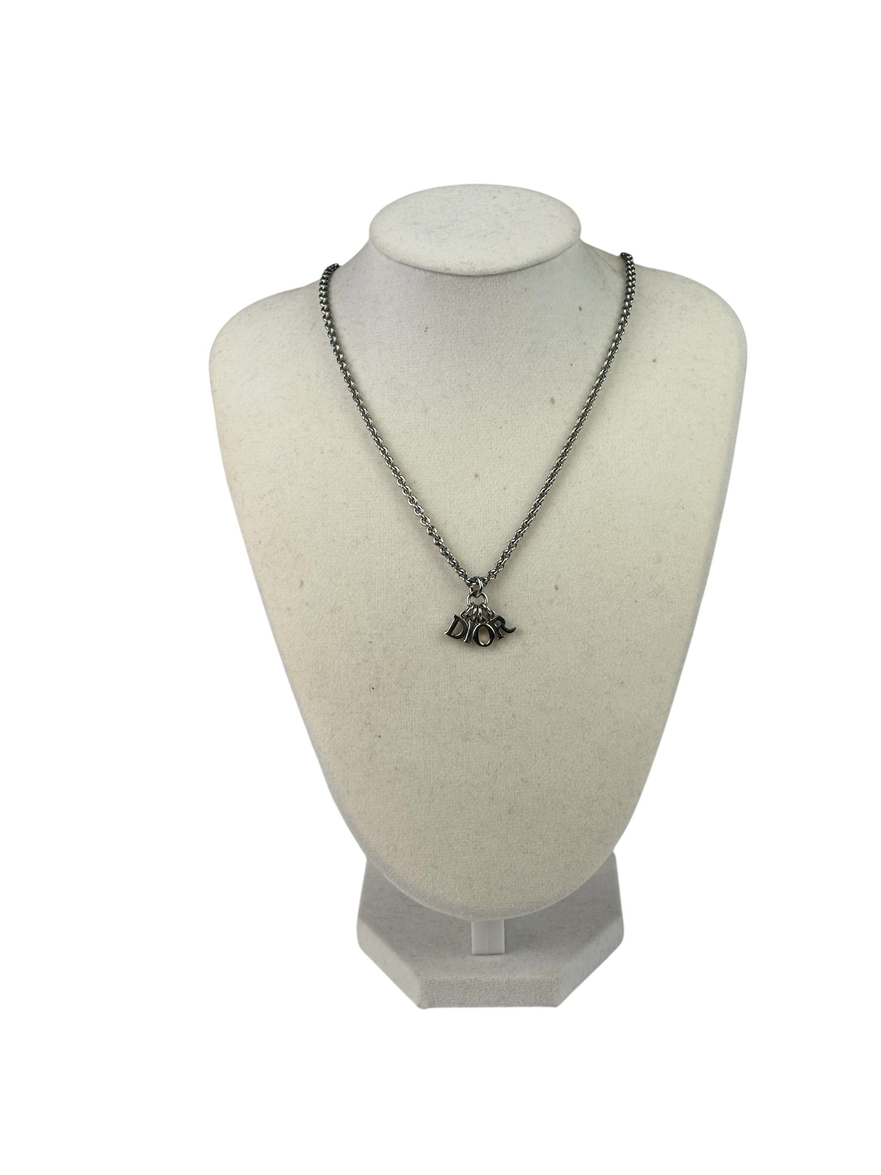 Christian Dior Dior Letter Charm Silver Necklace