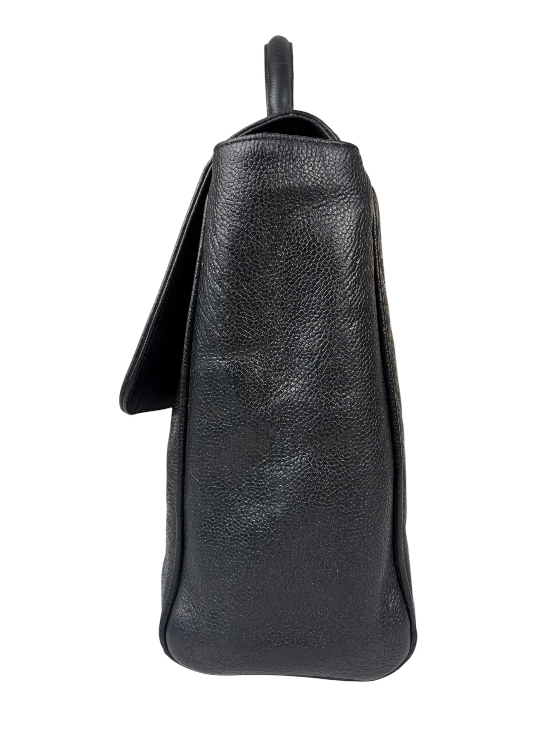 Chanel Black Quilted Caviar Kelly Top Handle Bag 90s