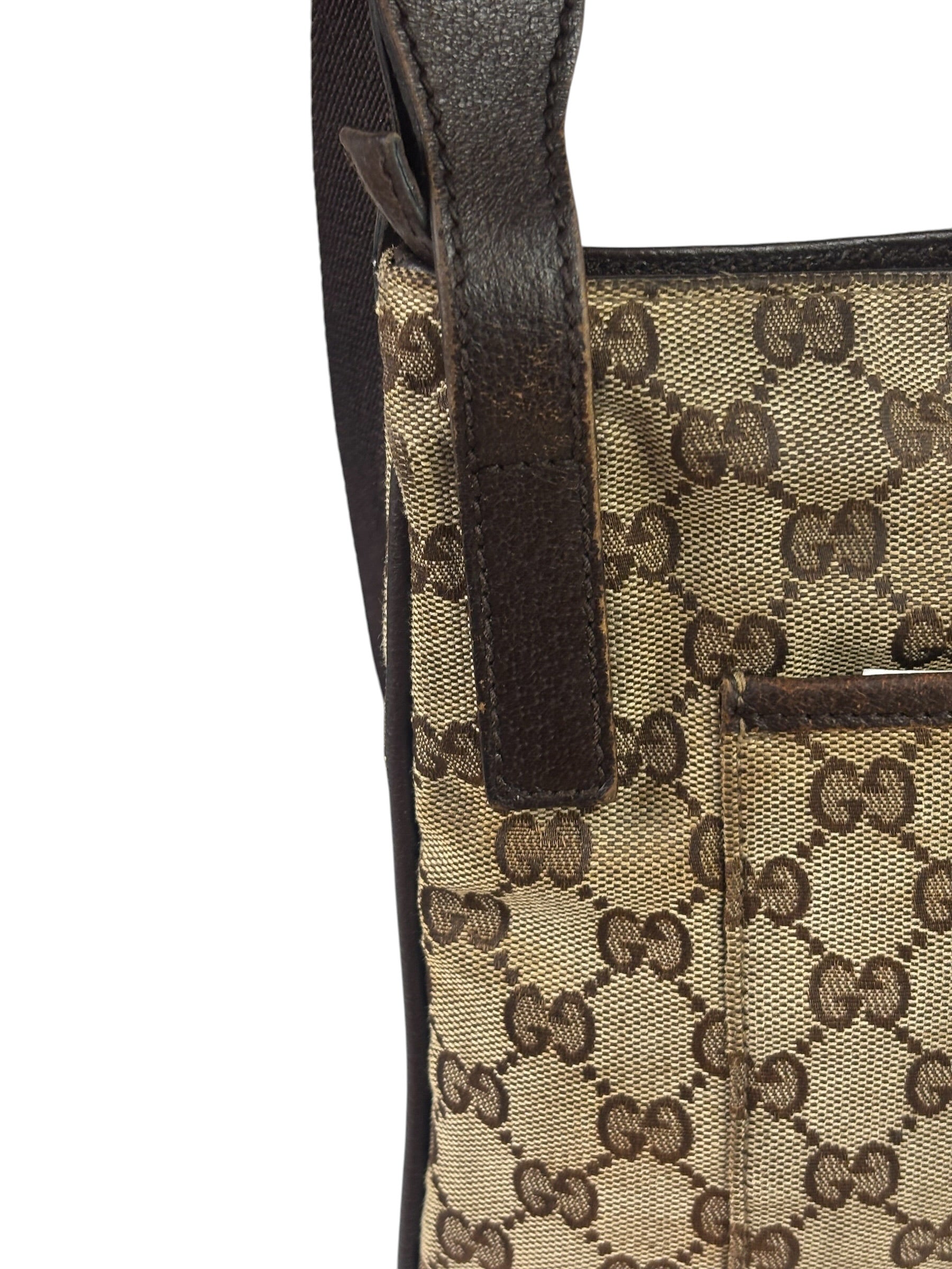 Gucci Brown Leather Trim GG Supreme Messenger Bag