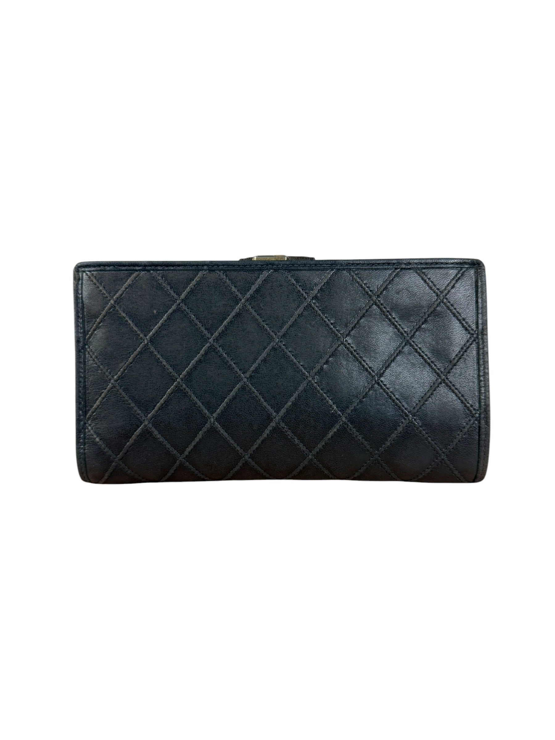 Chanel Vintage Dark Brown Leather Quilted CC Long Wallet