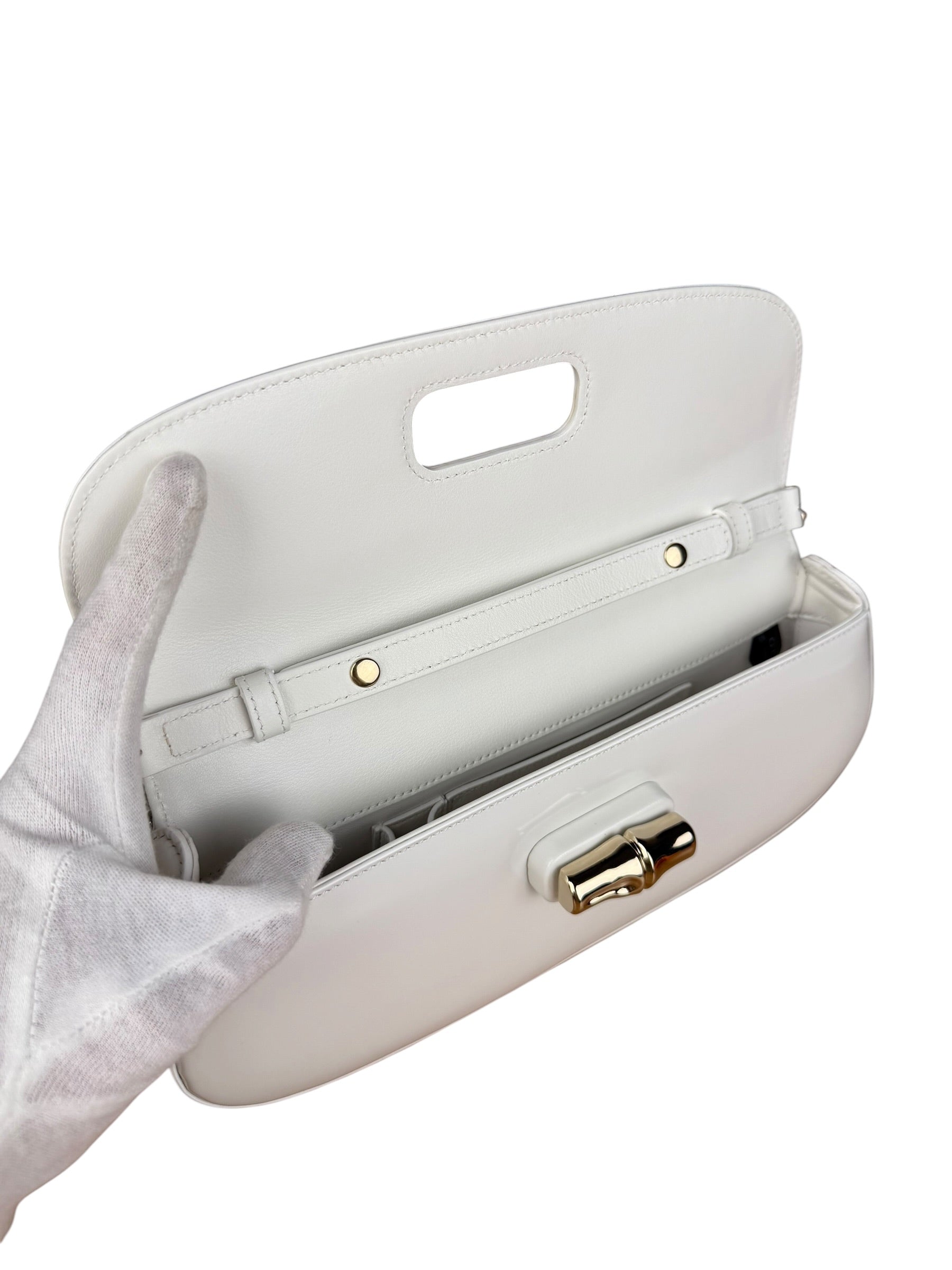 Gucci White Leather Bamboo Night Small Clutch/Pochette