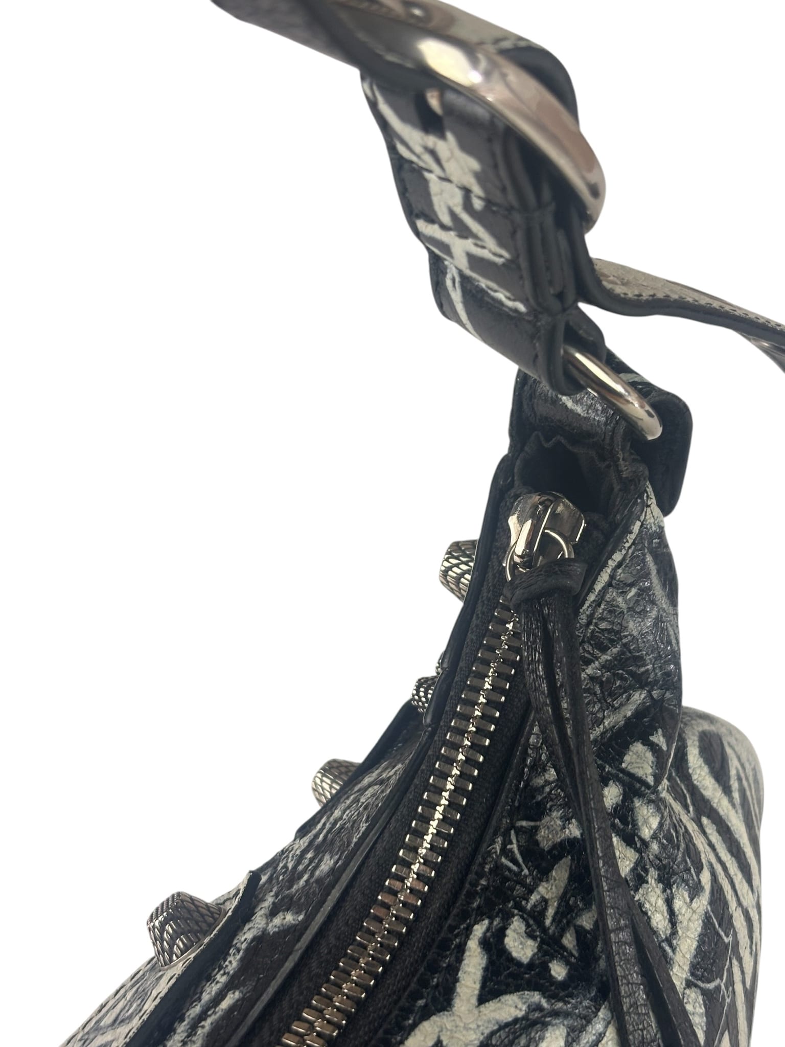 Balenciaga Black/White Leather Le Cagole Graffiti Shoulder Bag