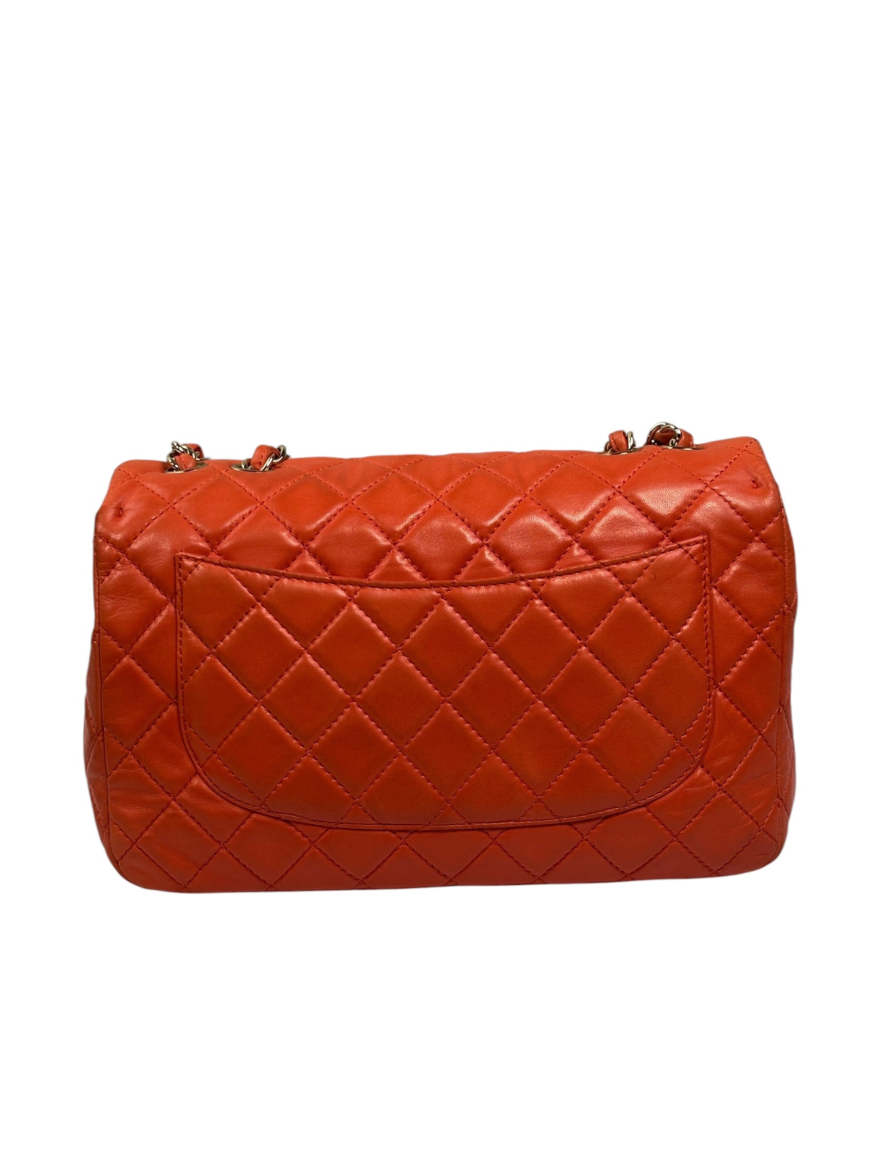 Chanel Orange Quilted Lambskin Flap Bag 2008