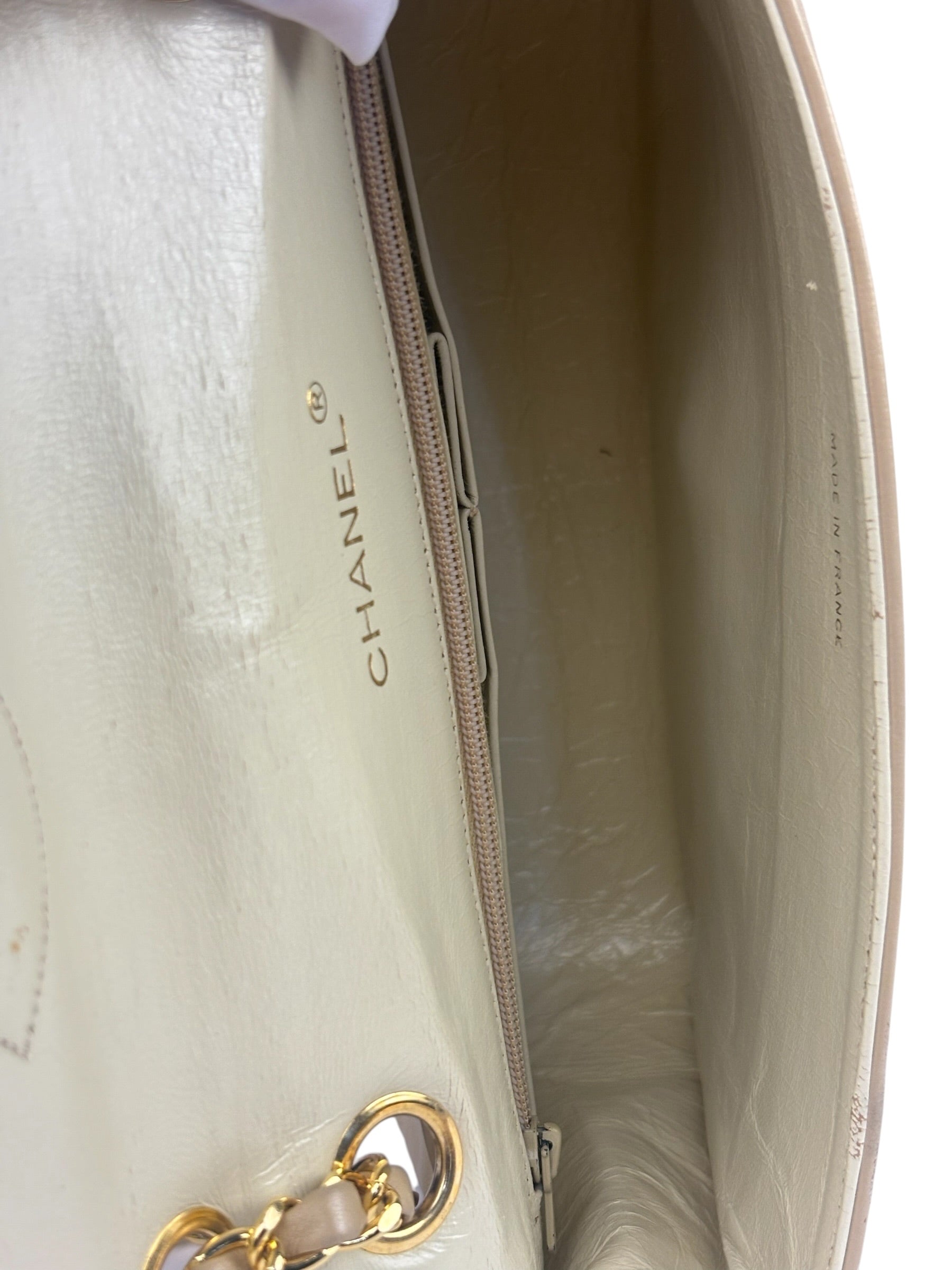 Chanel Beige Quilted Lambskin Flap Bag 90's